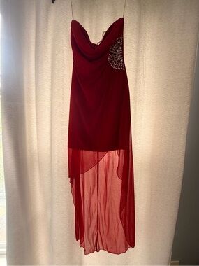 Teeze Me Red Strapless High-Low Dress with Crystal Side Detail